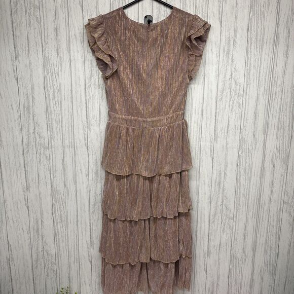 Womens Size S Storia Pink Gold Shimmer Ruffle Dress EUC - Picture 6 of 6